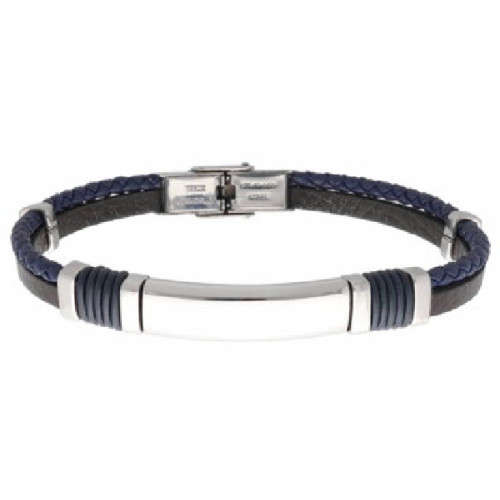 Pulsera piel y acero marron y azul - 87BR029-M