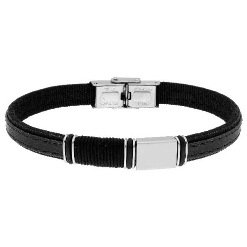 Pulsera Acero y Piel Negra - 87BR012-N