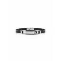 Pulsera acero y piel negra - AV0174