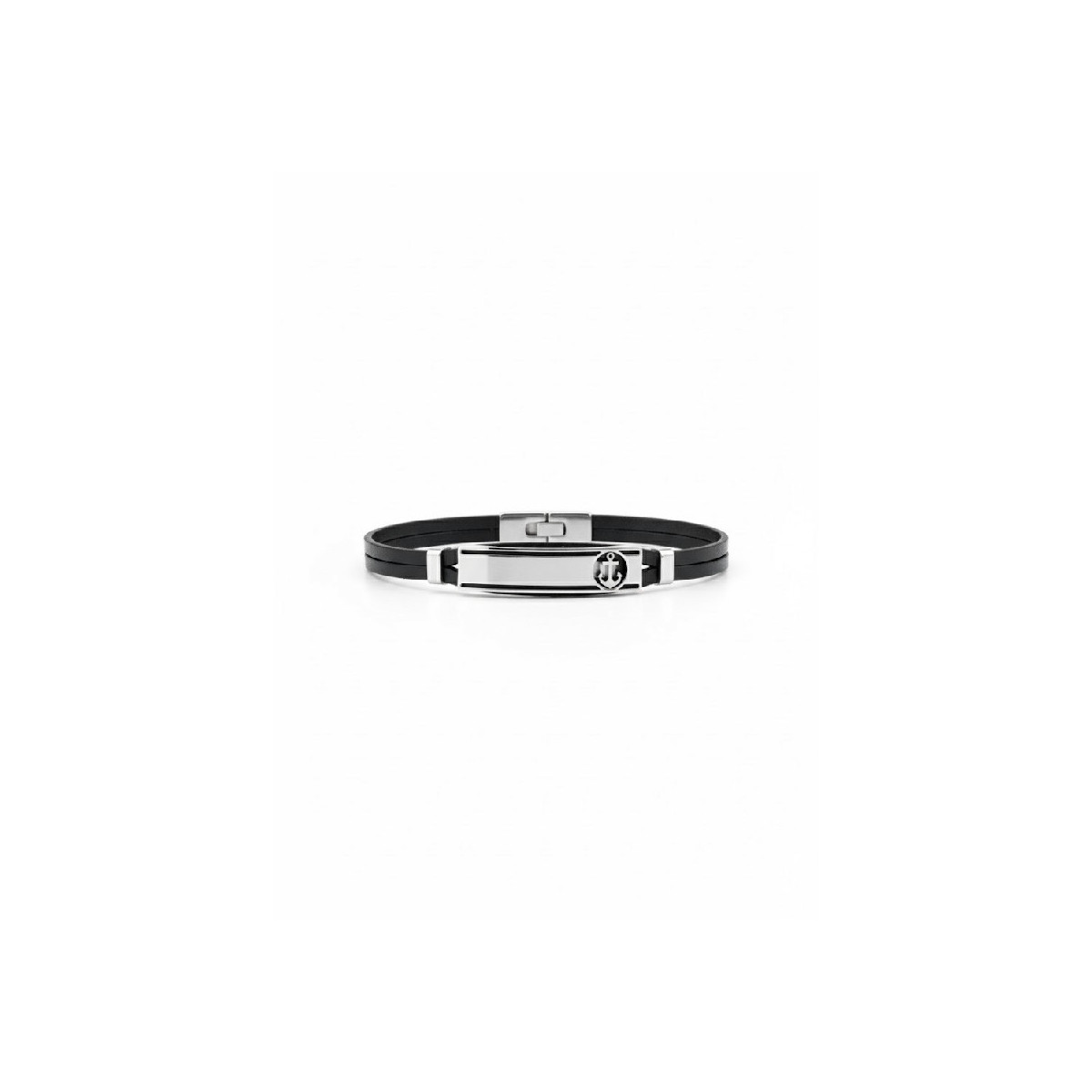 Pulsera acero y piel negra - AV0174