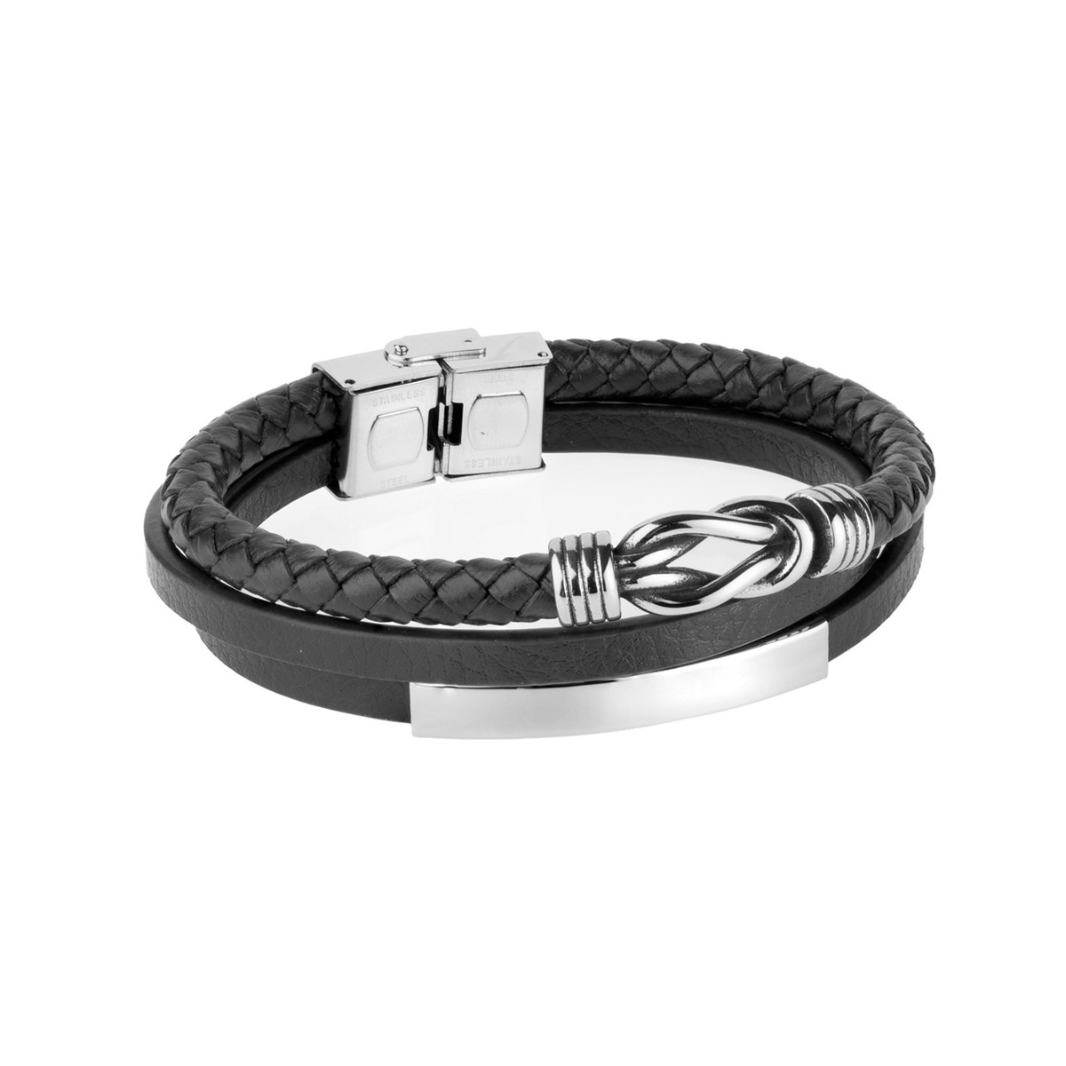 Pulsera triple acero y piel