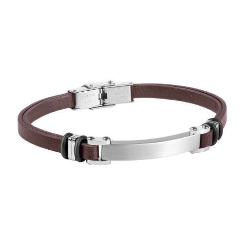 Pulsera acero y piel marron