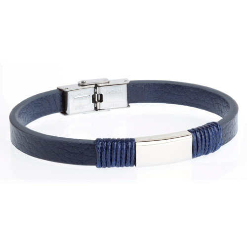 Pulsera acero y piel azul